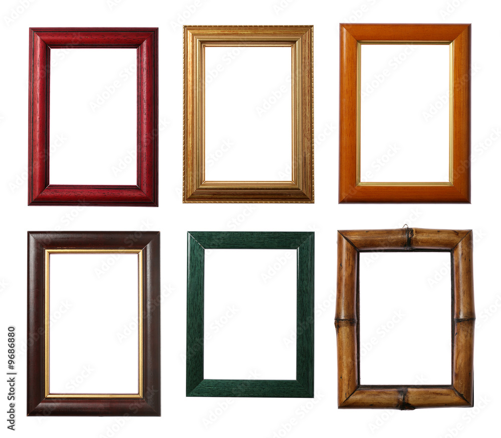 Six wooden frames isolated on white