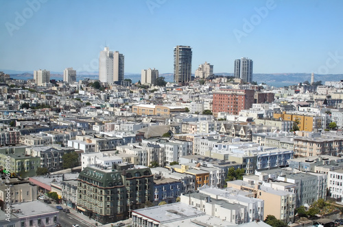 The view of San Francisco skyline from Van Ness Avenue