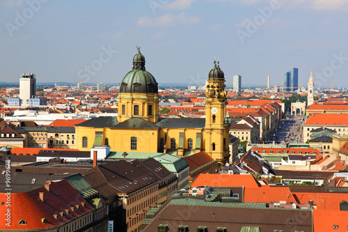 The aerial view of Munich city center from the City Hall