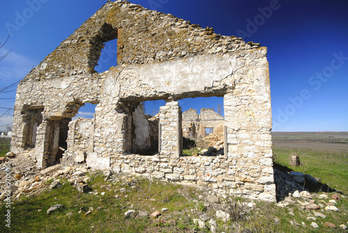 Fotografia, Obraz ruins of  old house,  thrown village, spring day