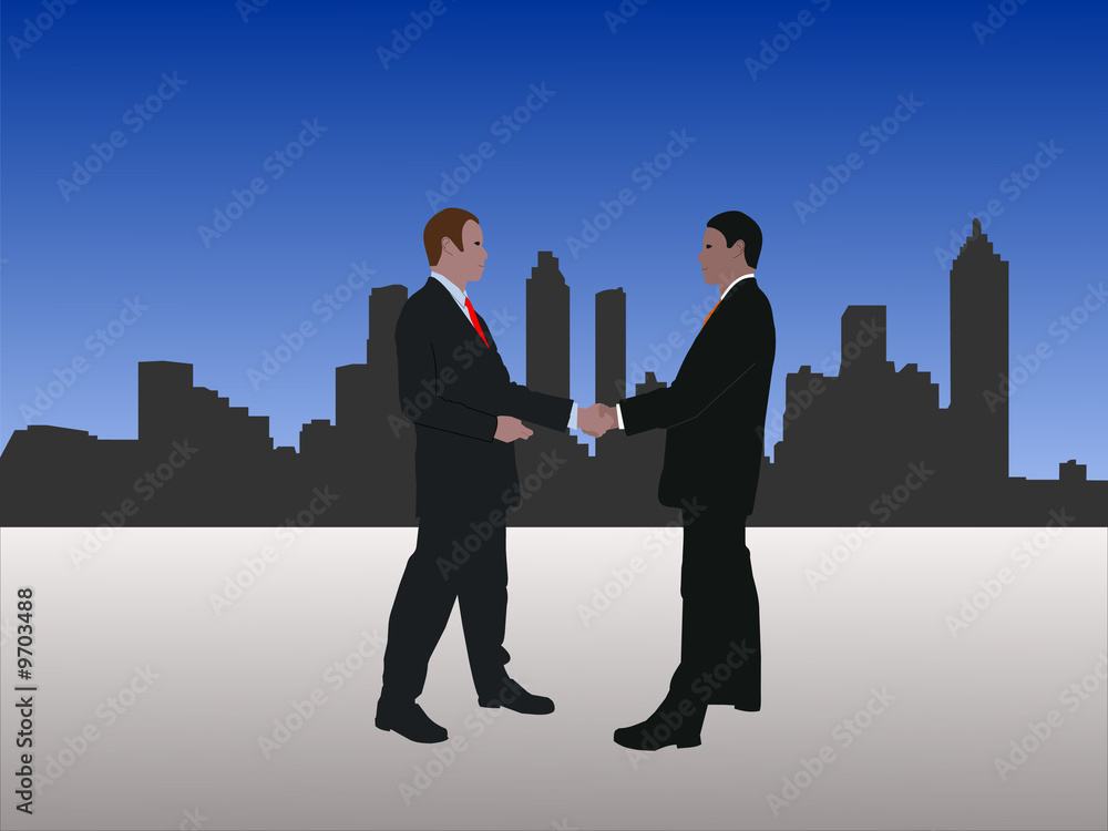 business men meeting with handshake and Atlanta skyline