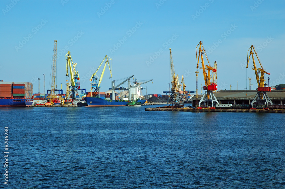 Container ship in sea port
