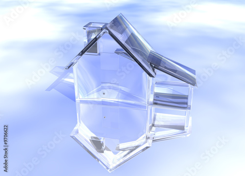 Luxury Clear Glass Diamond House Model on Blue-Sky