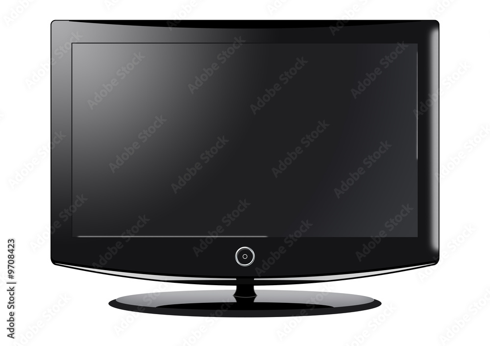 A computer illustration of a black widescreen TV. A computer illustration of a black widescreen TV.