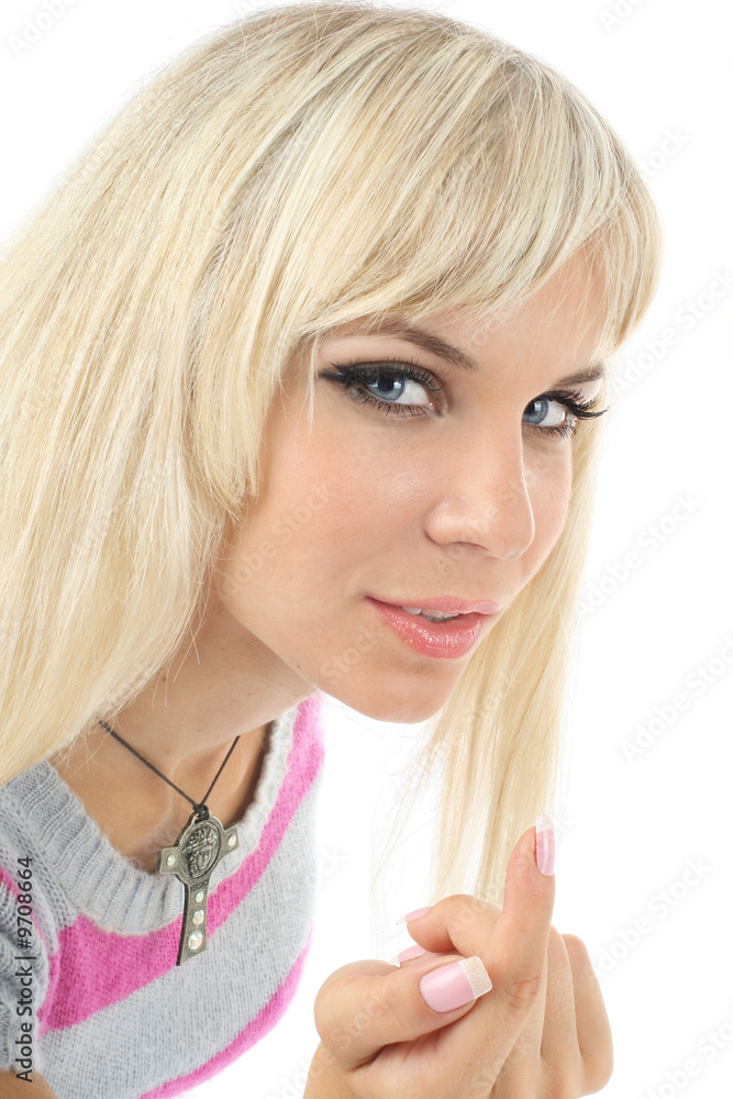 Portrait of the beautiful blonde on a white background Portrait of the beautiful blonde on a white background