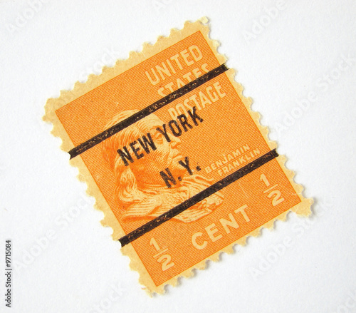 US postage stamp with N.Y. postmark on white bakground