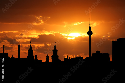 Berlin skyline at sunset with beautiful sky illustration