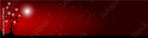 vector serie - horizontal christmas tree banner, red sky