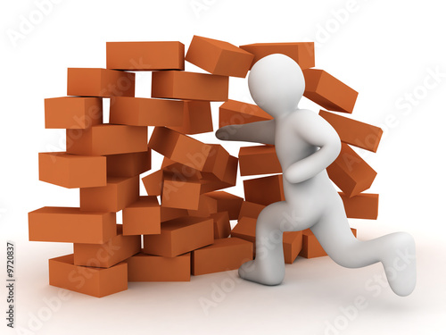 Fototapeta Naklejka Na Ścianę i Meble -  brick wall and athlete on white background