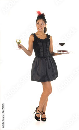 cocktail waitress in bar ready to serve a glass of wine
