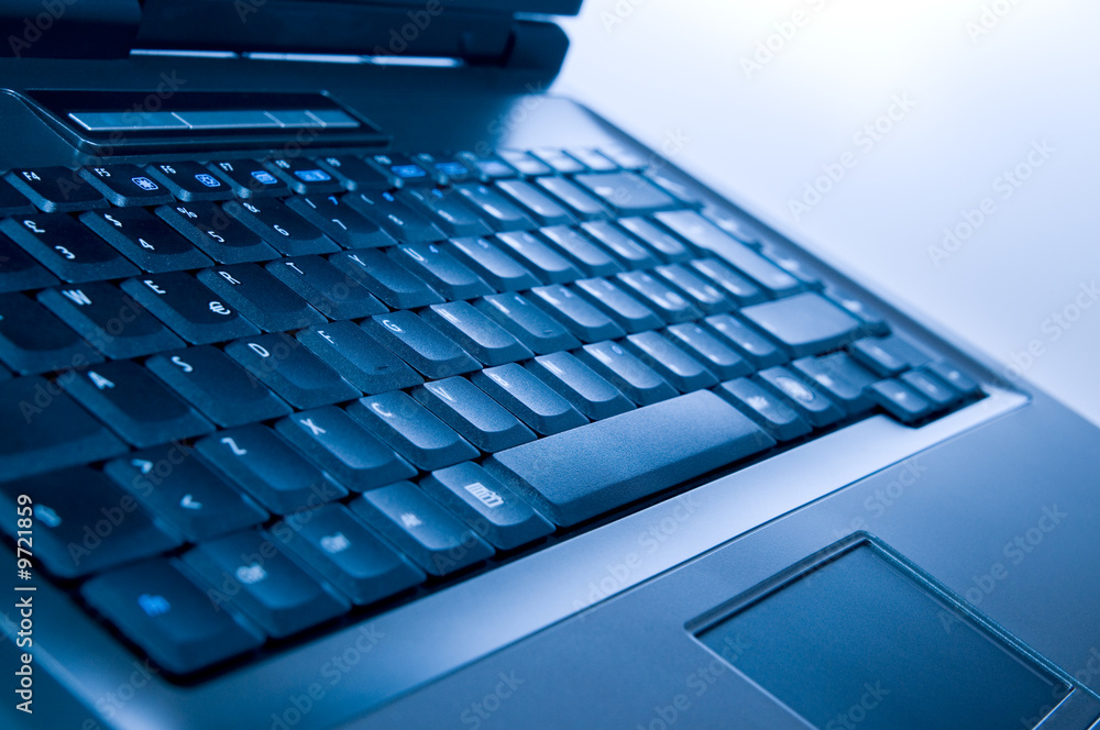 Detail of blue modern laptop