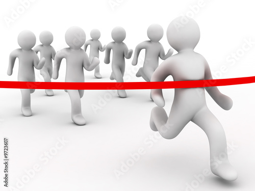 group of the people runs on white background