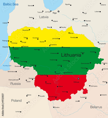 Map of Lithuania country coloured by national flag