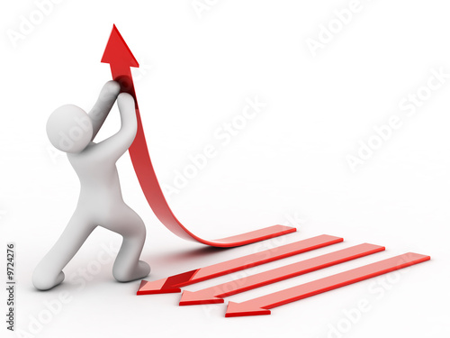 red arrow and person on white background