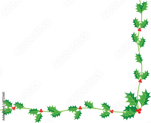 Green Christmas Holly Border / Frame with Red Berries