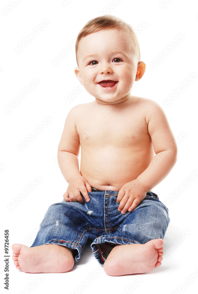 Smiling toddler isolated over white
