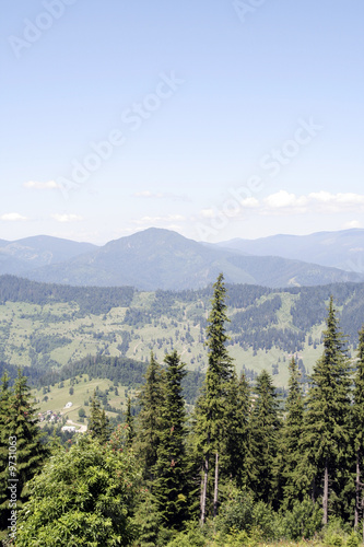 Mountains with green forest landscape.