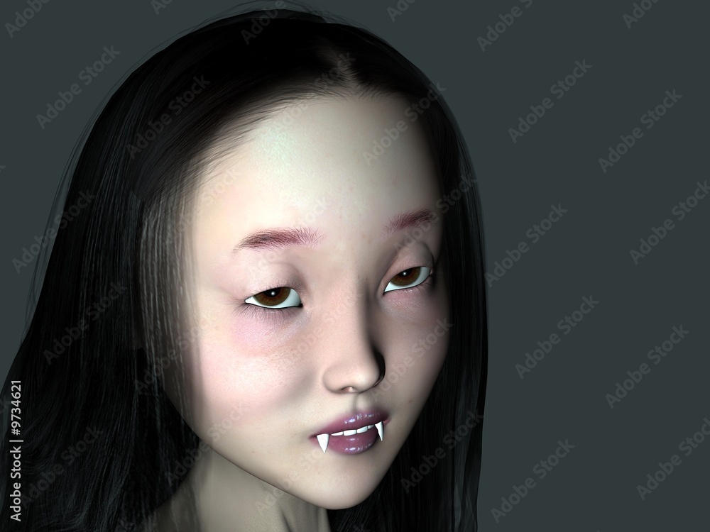 An 3D rendered vampire girl with fangs. An 3D rendered vampire girl with fangs.