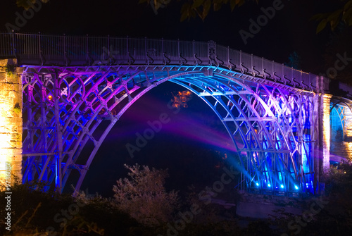 Abraham Derby's historic Ironbridge lit up at night