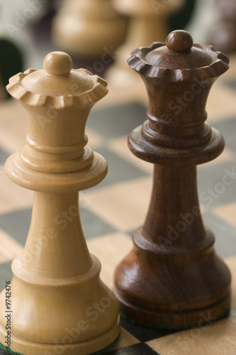 Fotografie two chess pieceson a chessboard