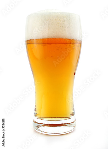 glass of beer drink with bubbles isolated on white background