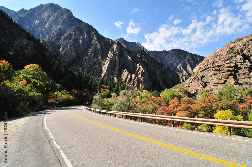 Naklejka premium Highway leads to the Big Cottonwood Canyon, Utah