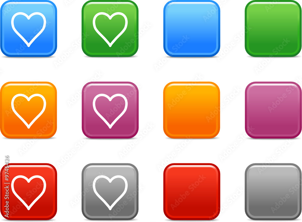 Color buttons with heart icon Color buttons with heart icon