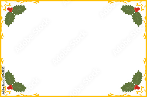ornate christmas gold border with holly berries