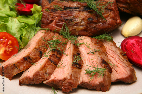served roasted beef meat steak