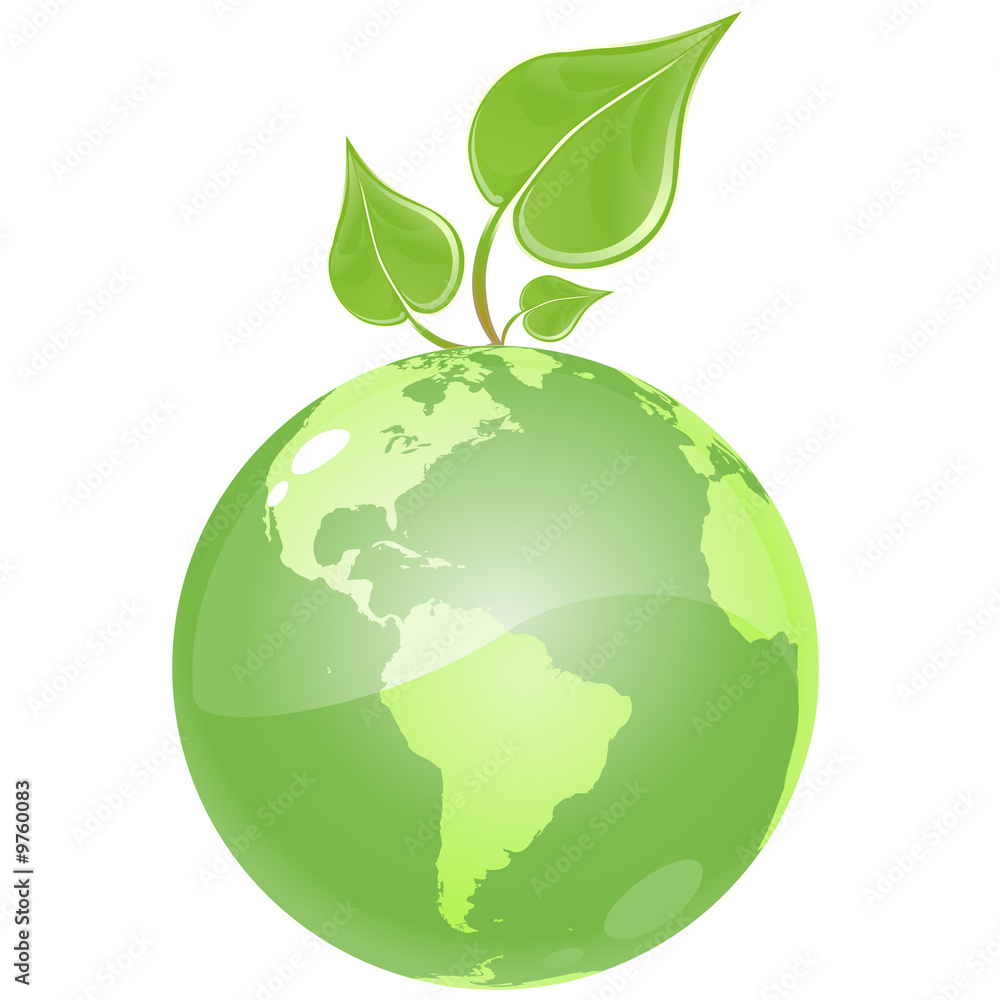 ecological green globe, growing a fresh green leaf