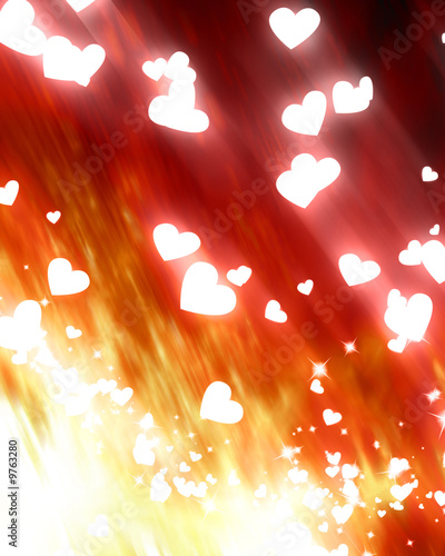 a trail of hearts on a fire like background