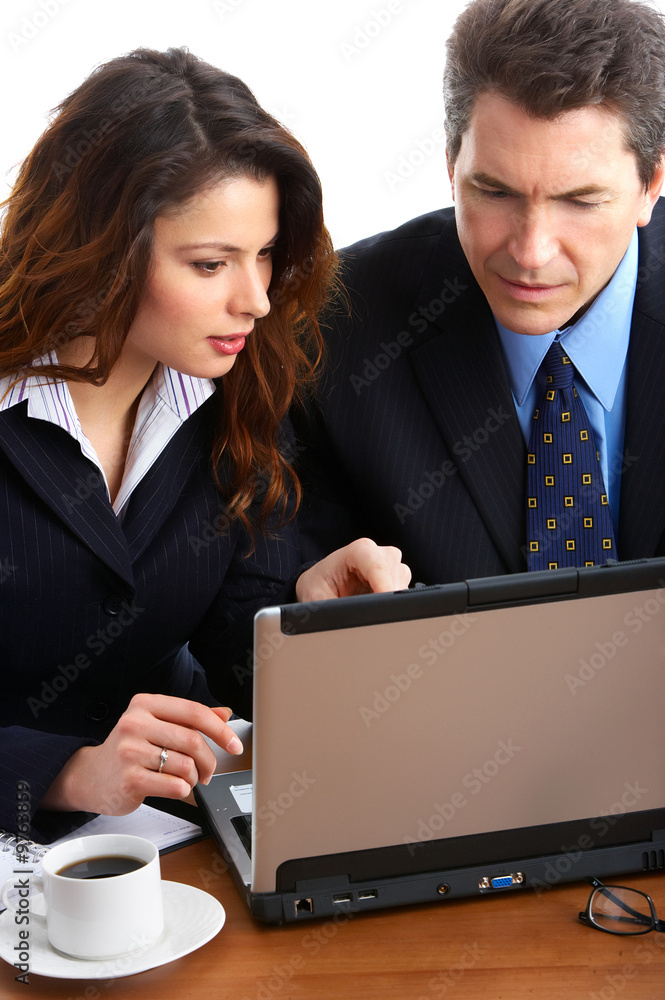 business people working with laptop. Over white background. business people working with laptop. Over white background.