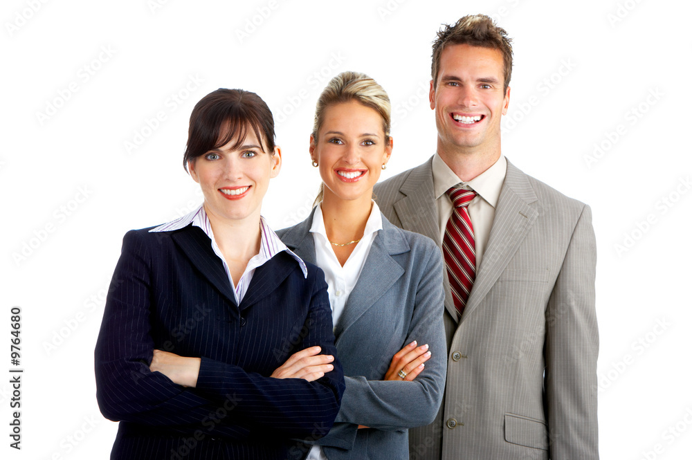 Young smiling business people. Isolated over white background . Young smiling business people. Isolated over white background .