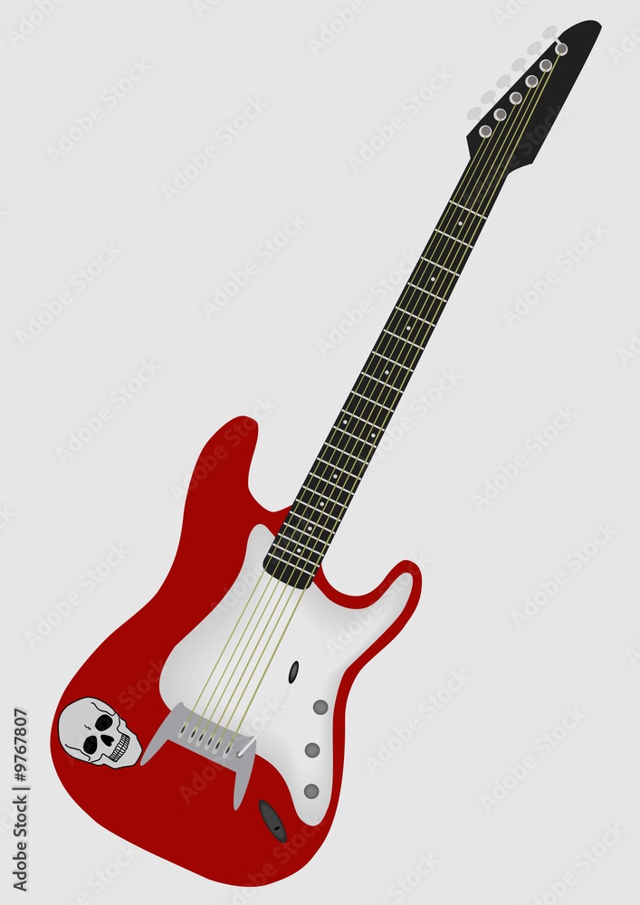 Red electric guitar with scull