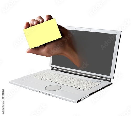 laptop and hand