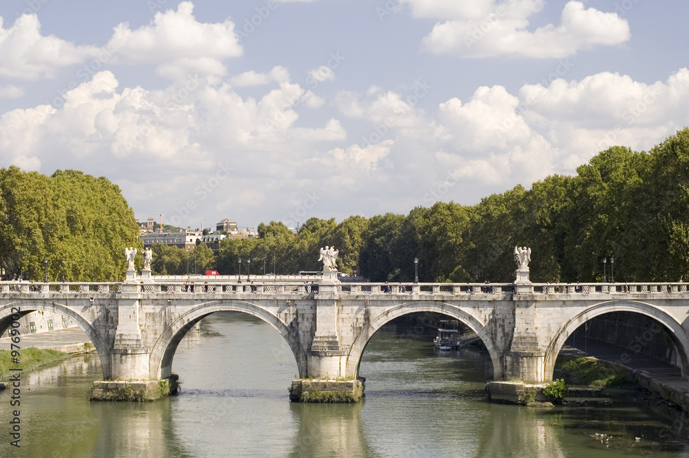 Italy Older bridge and Rome river Tibere