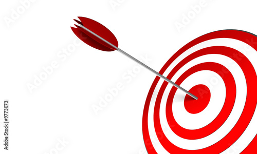 3D Render. Arrow on target. Concept: Success, skill, objectives