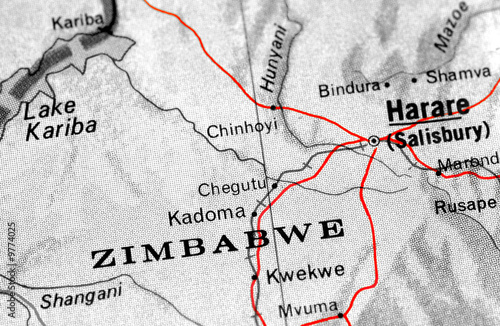 Foto close-up map detail of Zimbabwe