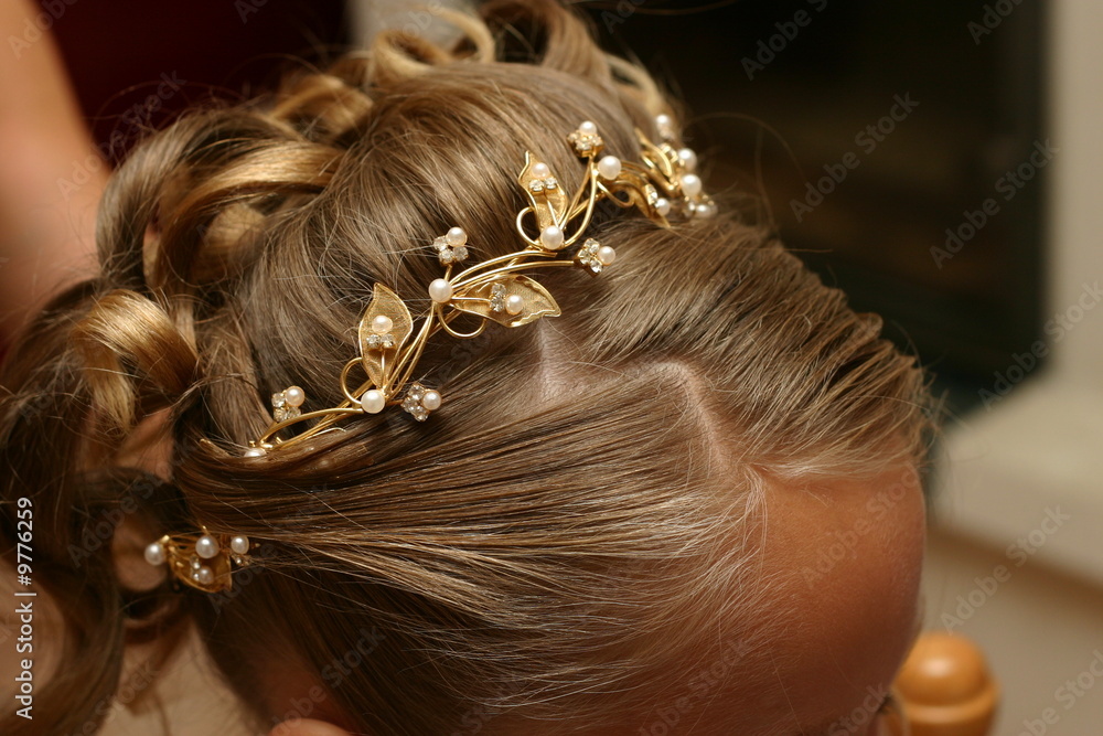 coiffure d'une petite fille pour un mariage Stock Photo | Adobe Stock