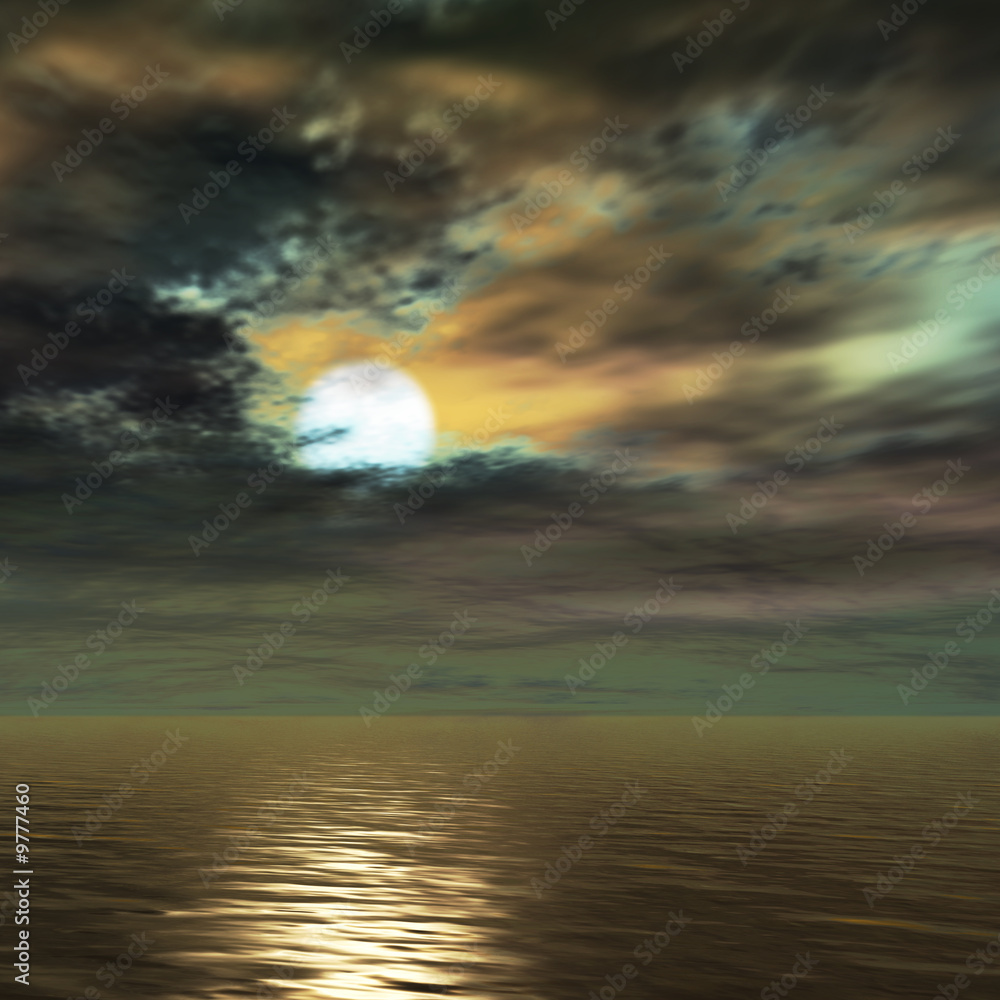 月の輝く夜、金色の海