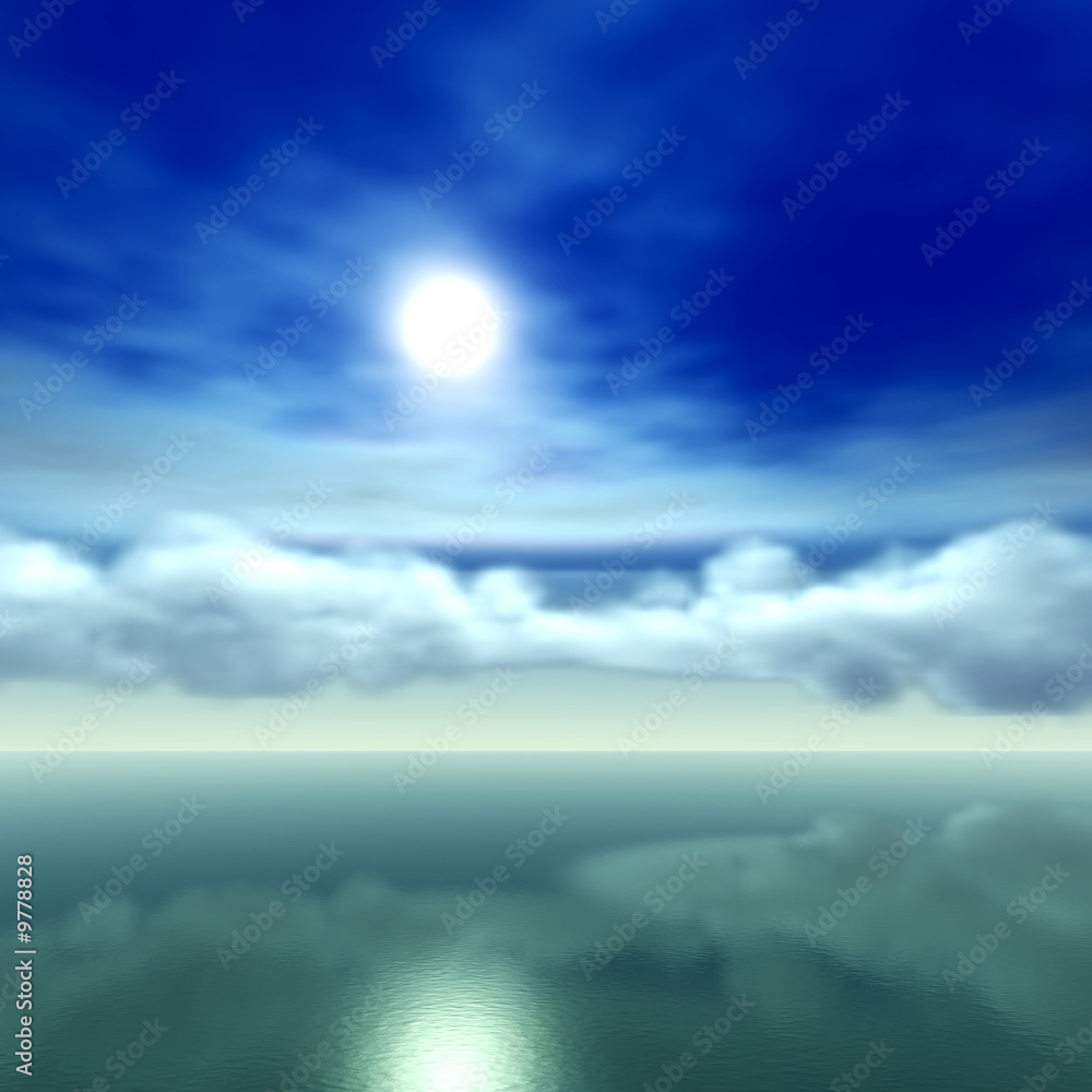 水面に映る雲の上の満月