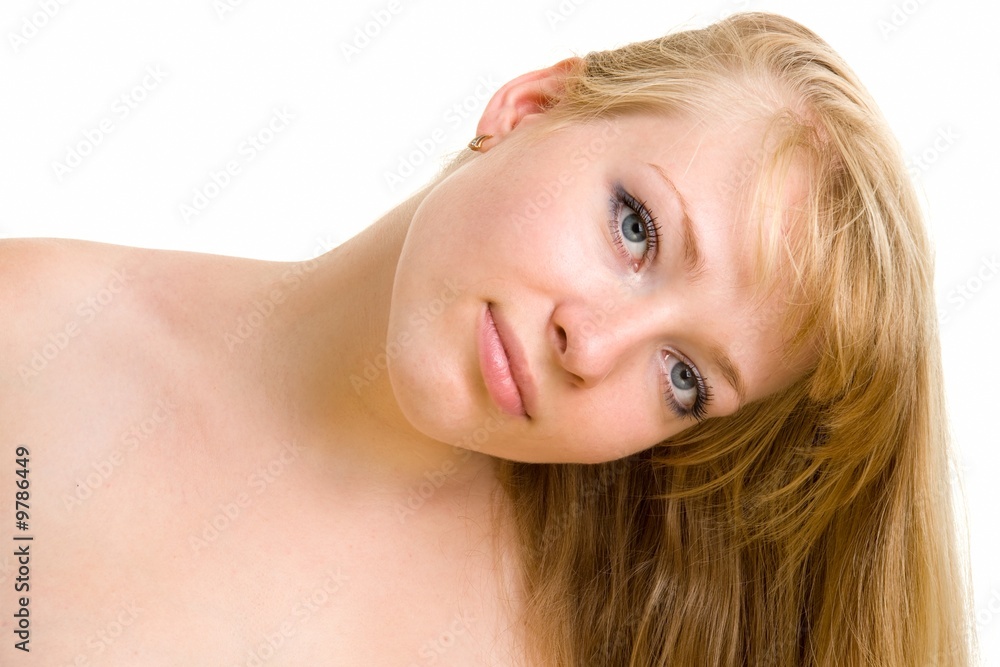 Fototapeta premium Portrait of the blond girl isolated on white background
