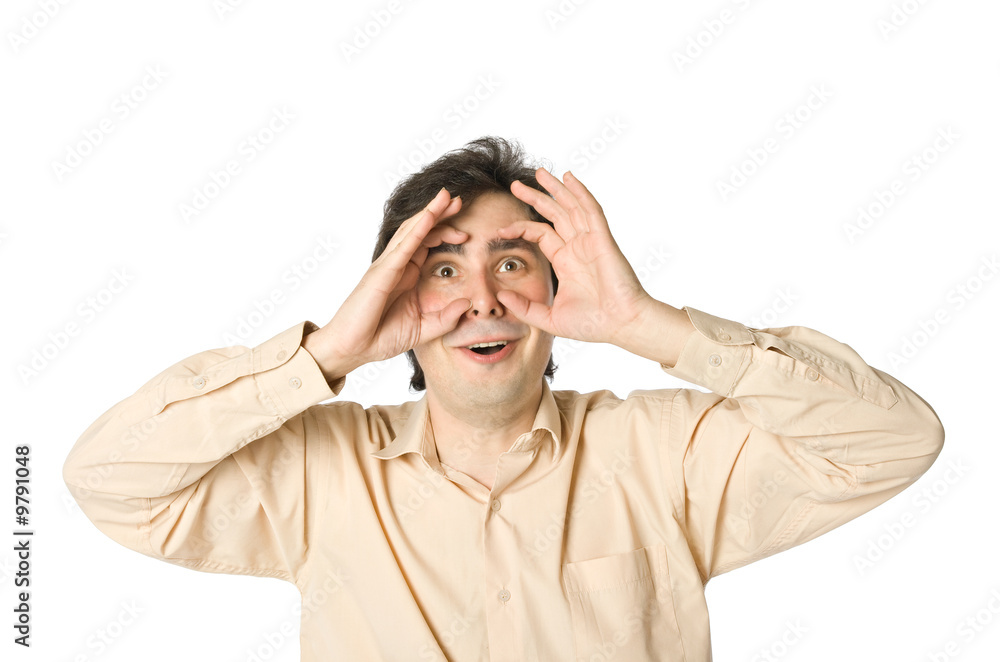 A man staring at something, over white A man staring at something, over white