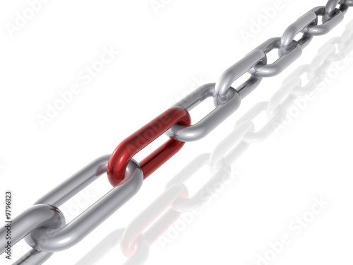3D render of a chain with red link.