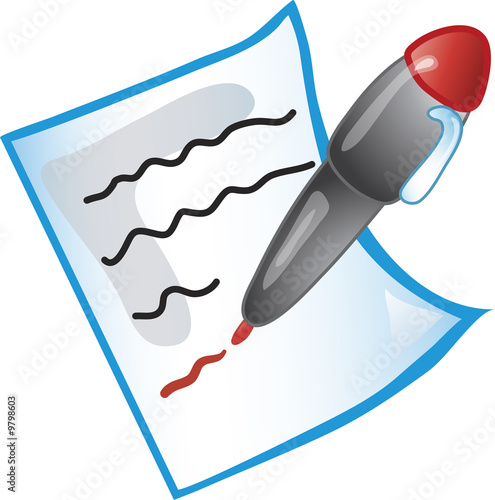 Icon of a red pen editing a paper