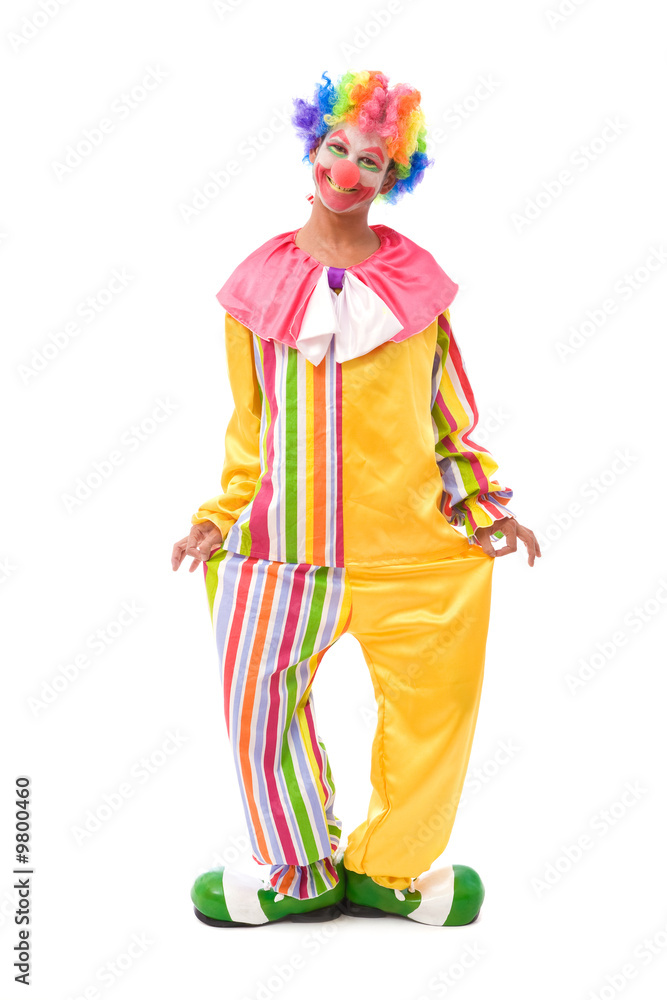 funny clown making a face on white background