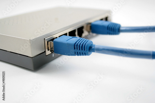 network router with two blue cables photo