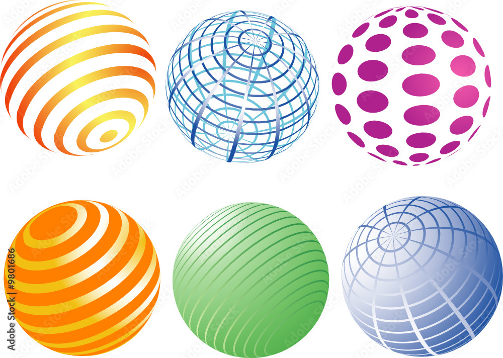 a set of spheres with colorful patterns