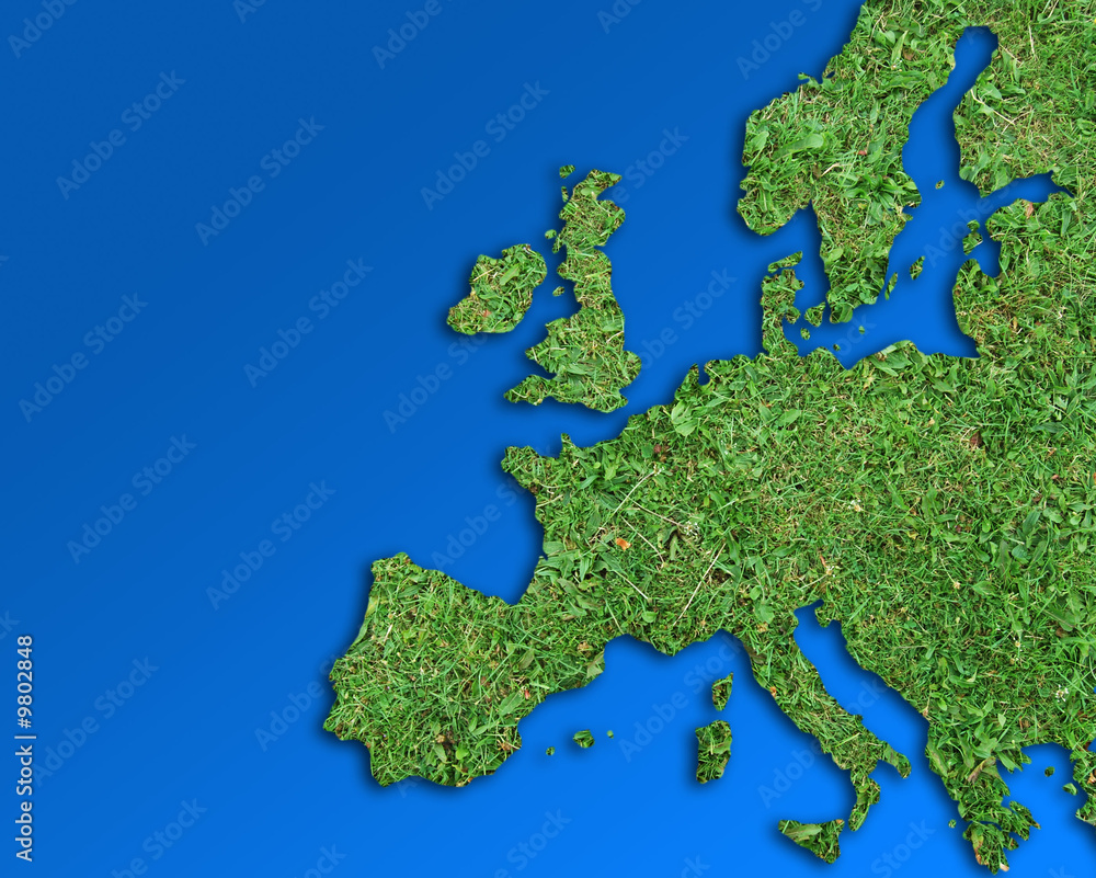 Conceptual image showing europe outline filled with grass