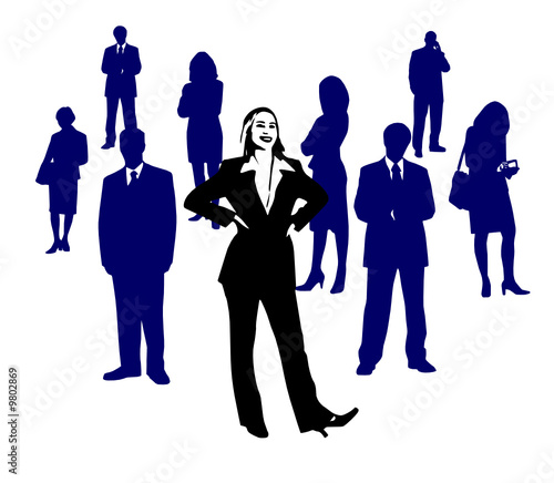 silhouettes of business people and leader